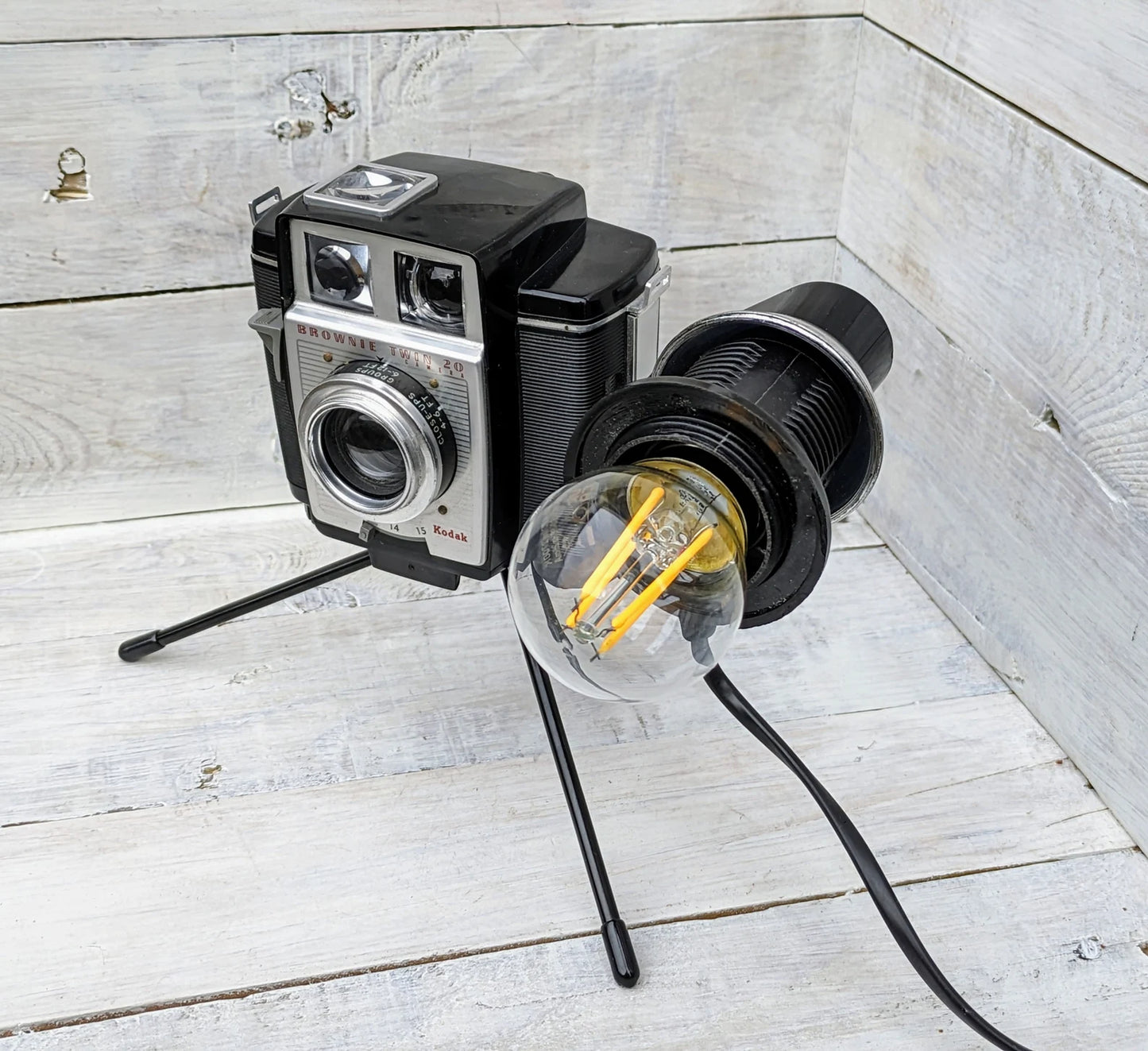 Repurposed 1960s KodakBrownie Camera Lamp - Table Desk Lamp - Mancave