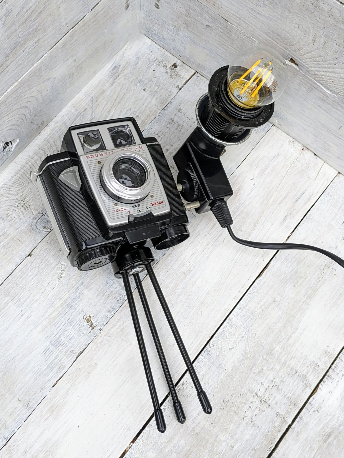 Repurposed 1960s KodakBrownie Camera Lamp - Table Desk Lamp - Mancave