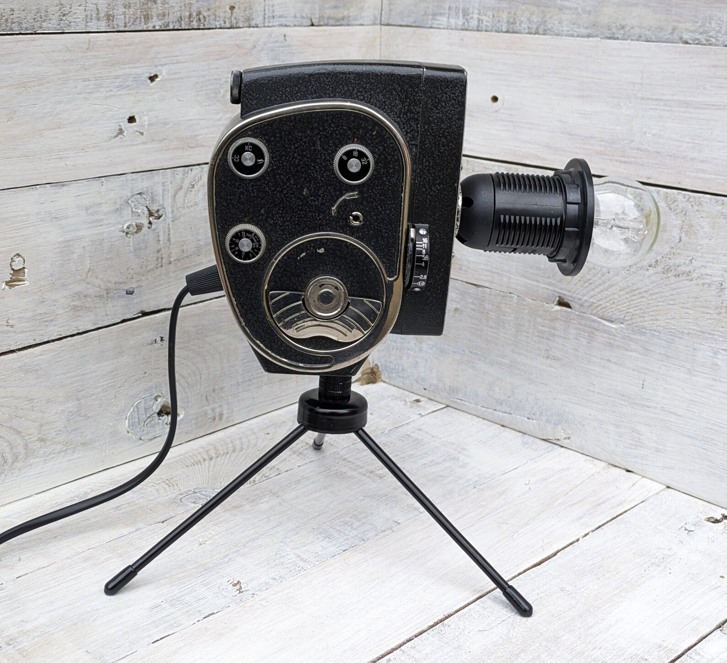 Repurposed 1960s Vintage Cine Movie Camera Lamp - Table Desk Lamp - Mancave