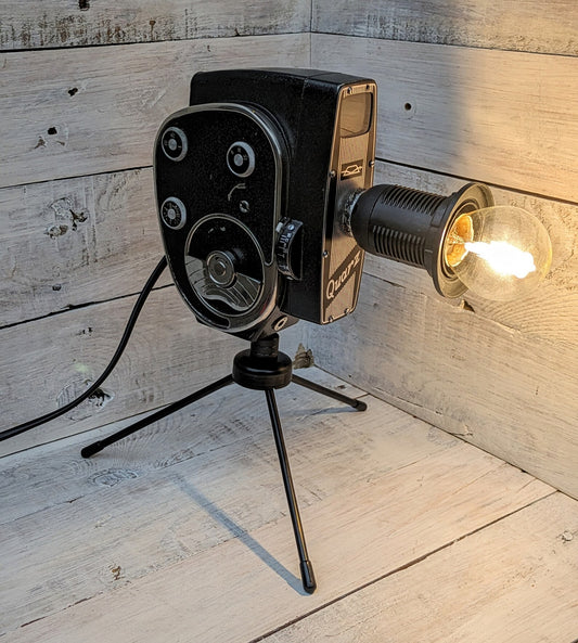 Repurposed 1960s Vintage Cine Movie Camera Lamp - Table Desk Lamp - Mancave