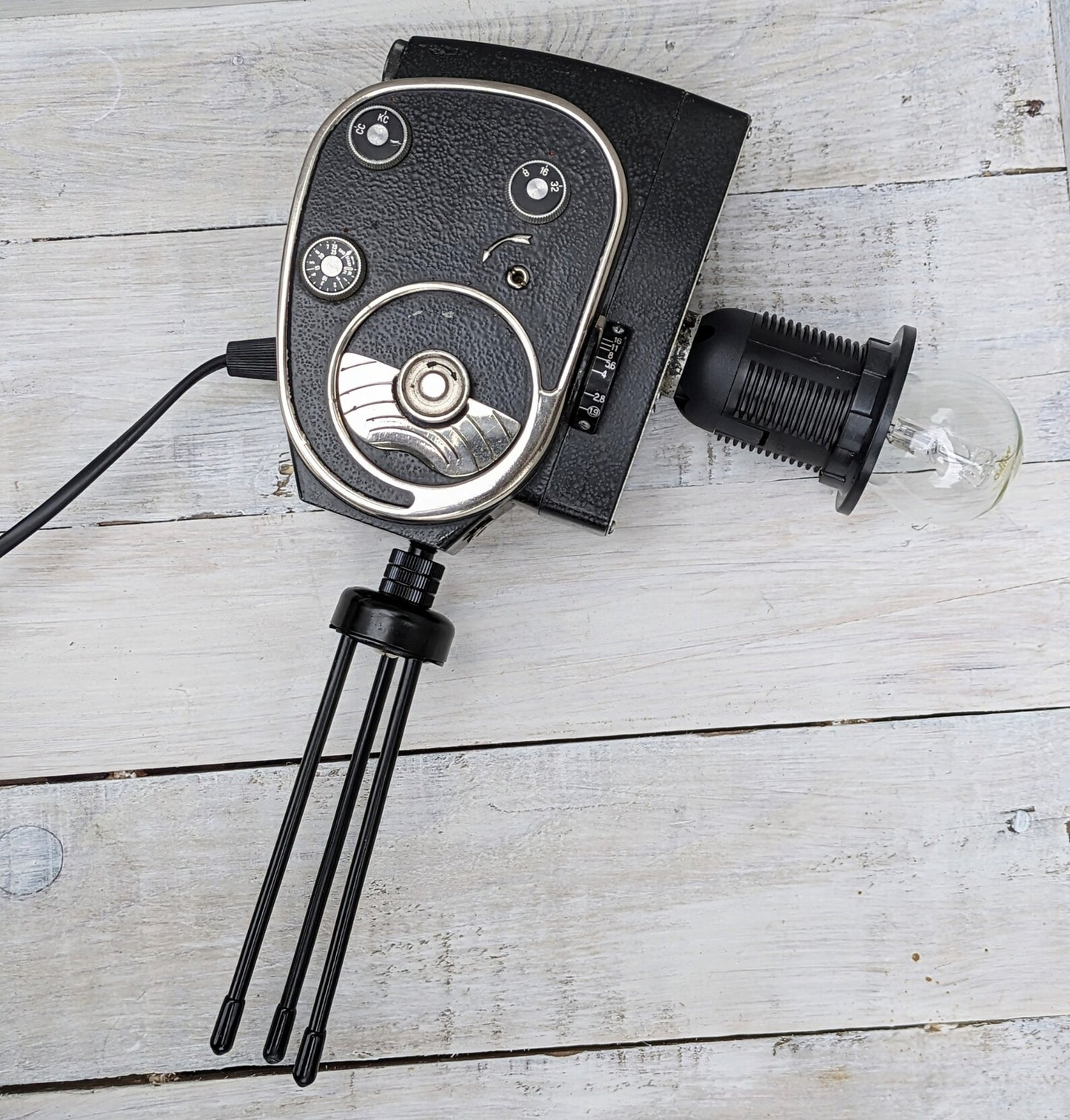 Repurposed 1960s Vintage Cine Movie Camera Lamp - Table Desk Lamp - Mancave