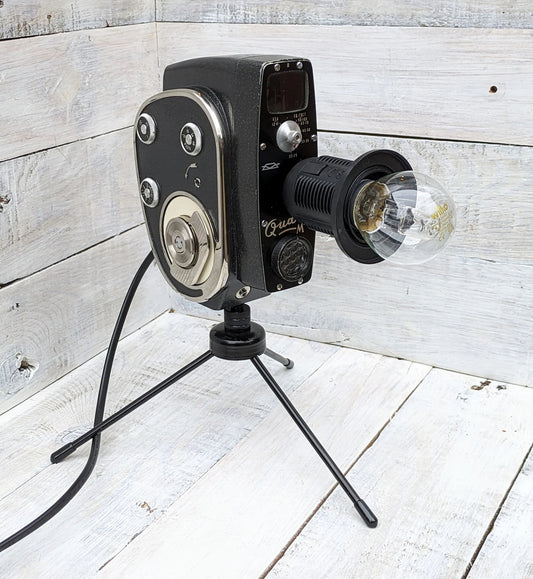 Repurposed 1960s Vintage Cine Movie Camera Lamp - Table Desk Lamp - Mancave