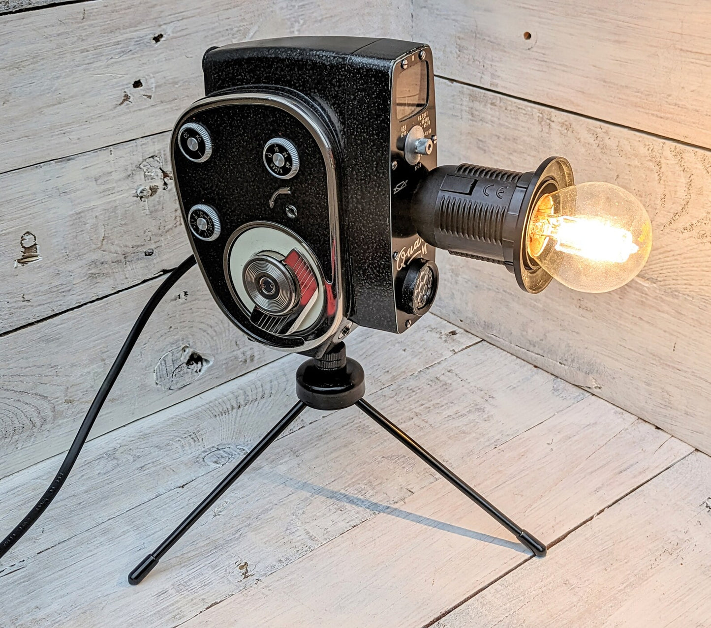 Repurposed 1960s Vintage Cine Movie Camera Lamp - Table Desk Lamp - Mancave