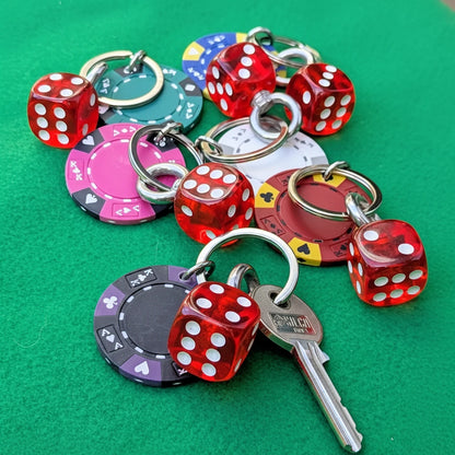 casino chip and dice key ring in various colours