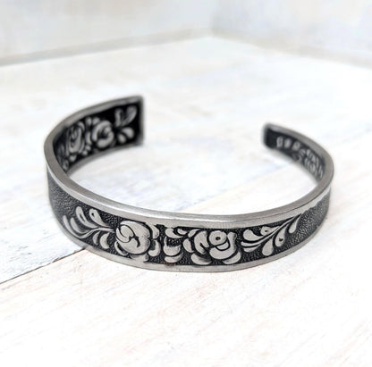 Stainless Steel FLORAL Cuff Boho Bangle