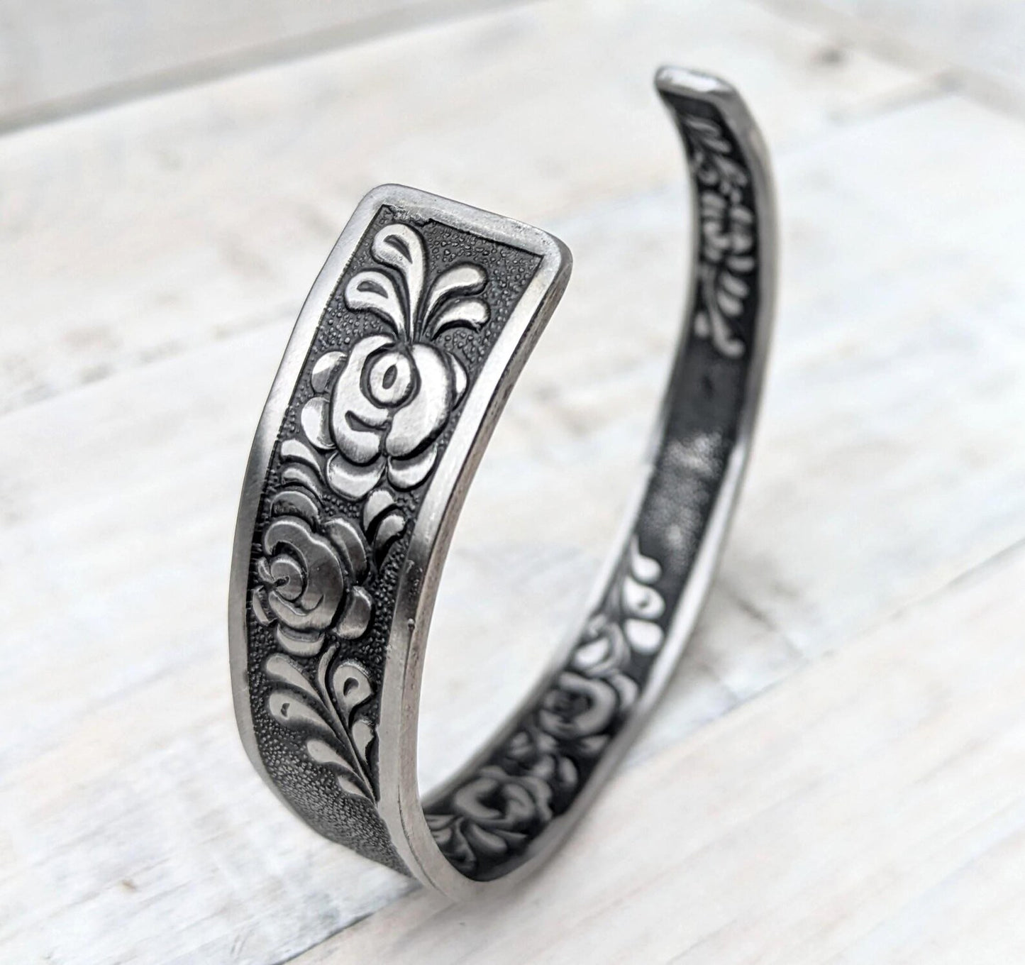 Stainless Steel FLORAL Cuff Boho Bangle