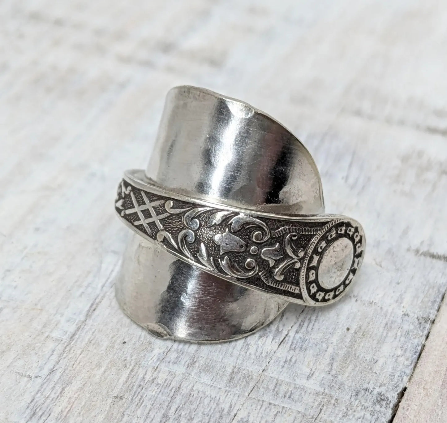 Vintage Spoon Ring Handmade Upcycled Boho Floral Gothic Jewelry