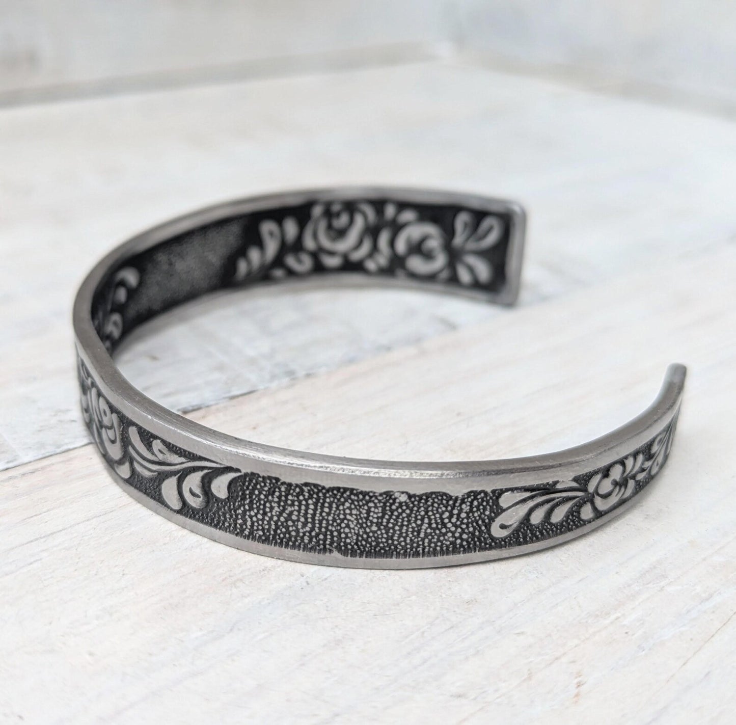 Stainless Steel FLORAL Cuff Boho Bangle