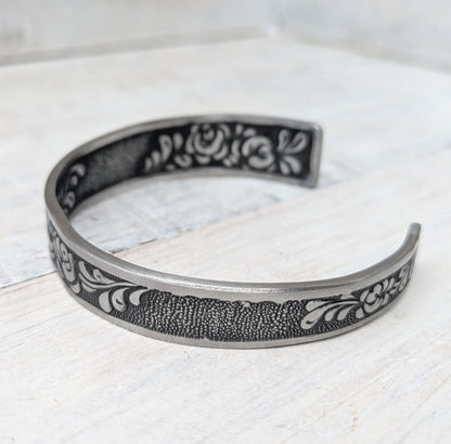 Stainless Steel FLORAL Cuff Boho Bangle