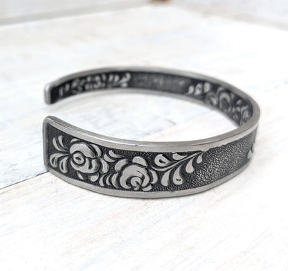 Stainless Steel FLORAL Cuff Boho Bangle