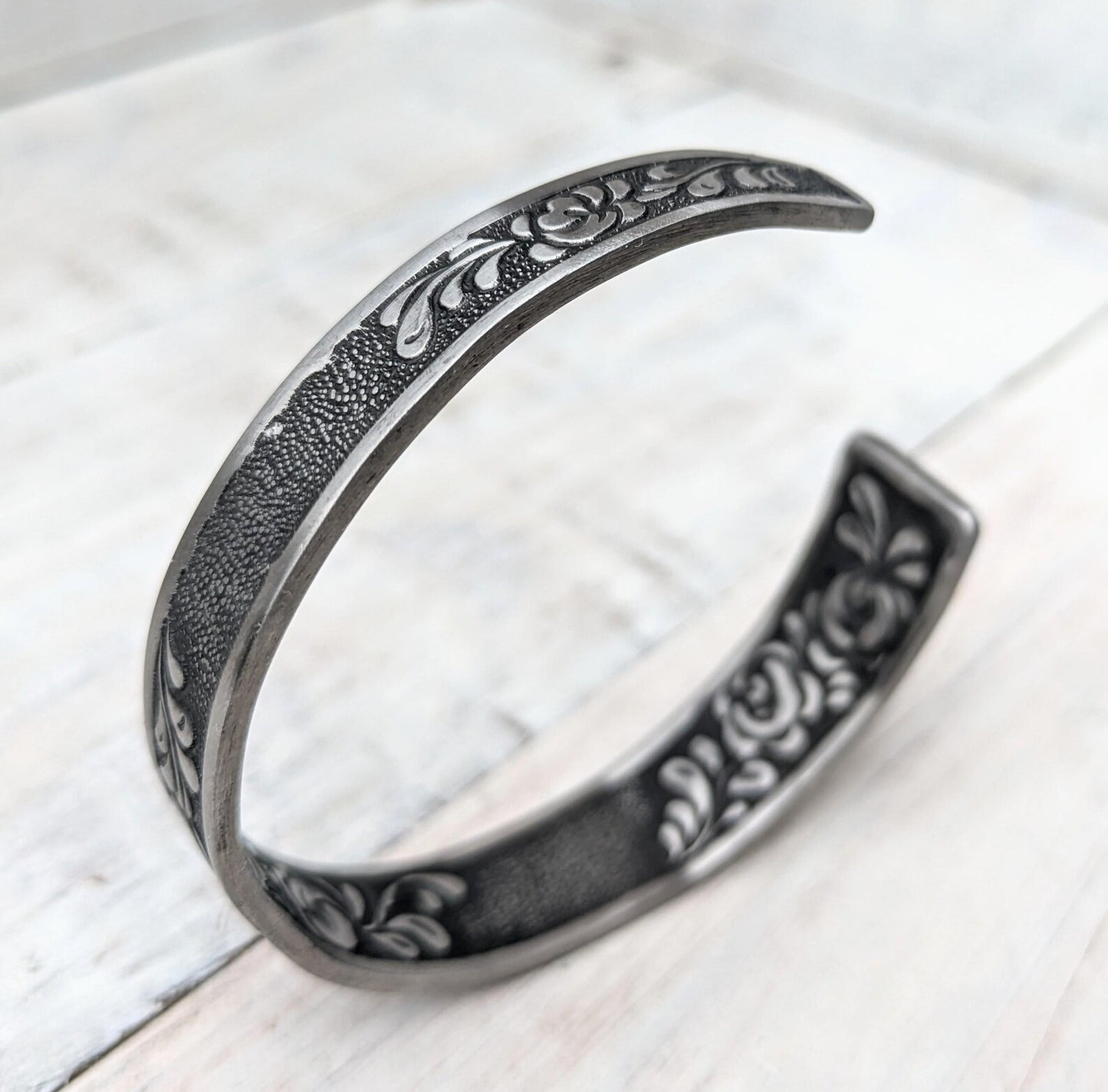 Stainless Steel FLORAL Cuff Boho Bangle