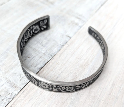 Stainless Steel FLORAL Cuff Boho Bangle