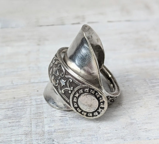 Vintage Spoon Ring Handmade Upcycled Boho Floral Gothic Jewelry