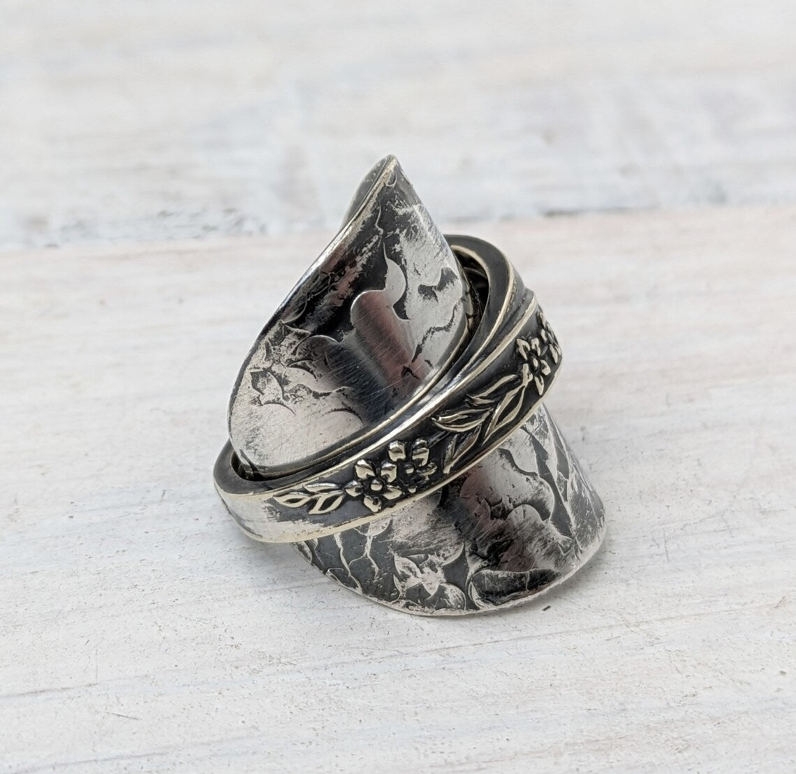 Vintage Floral Style Spoon Ring - Handmade Repurposed Upcycled Jewelry