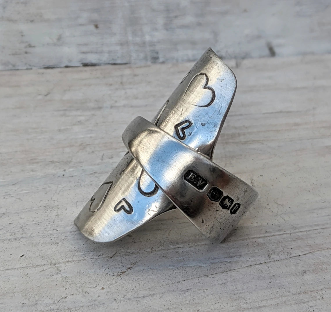 Tall 1932 Sterling Silver - Heart Pattern Baby Spoon Ring