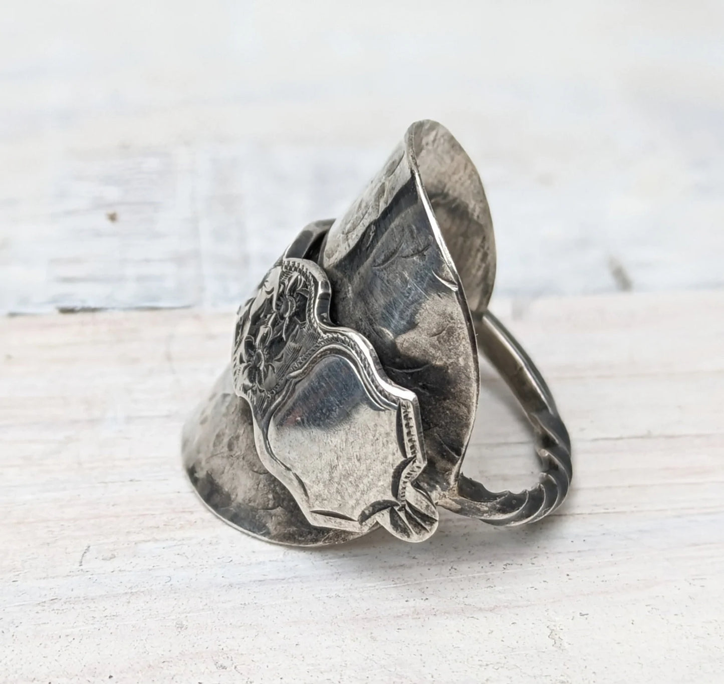 Birmingham Sterling SILVER 1906 Floral Spoon Ring