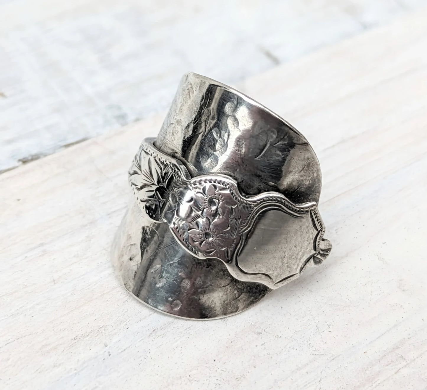 Birmingham Sterling SILVER 1906 Floral Spoon Ring