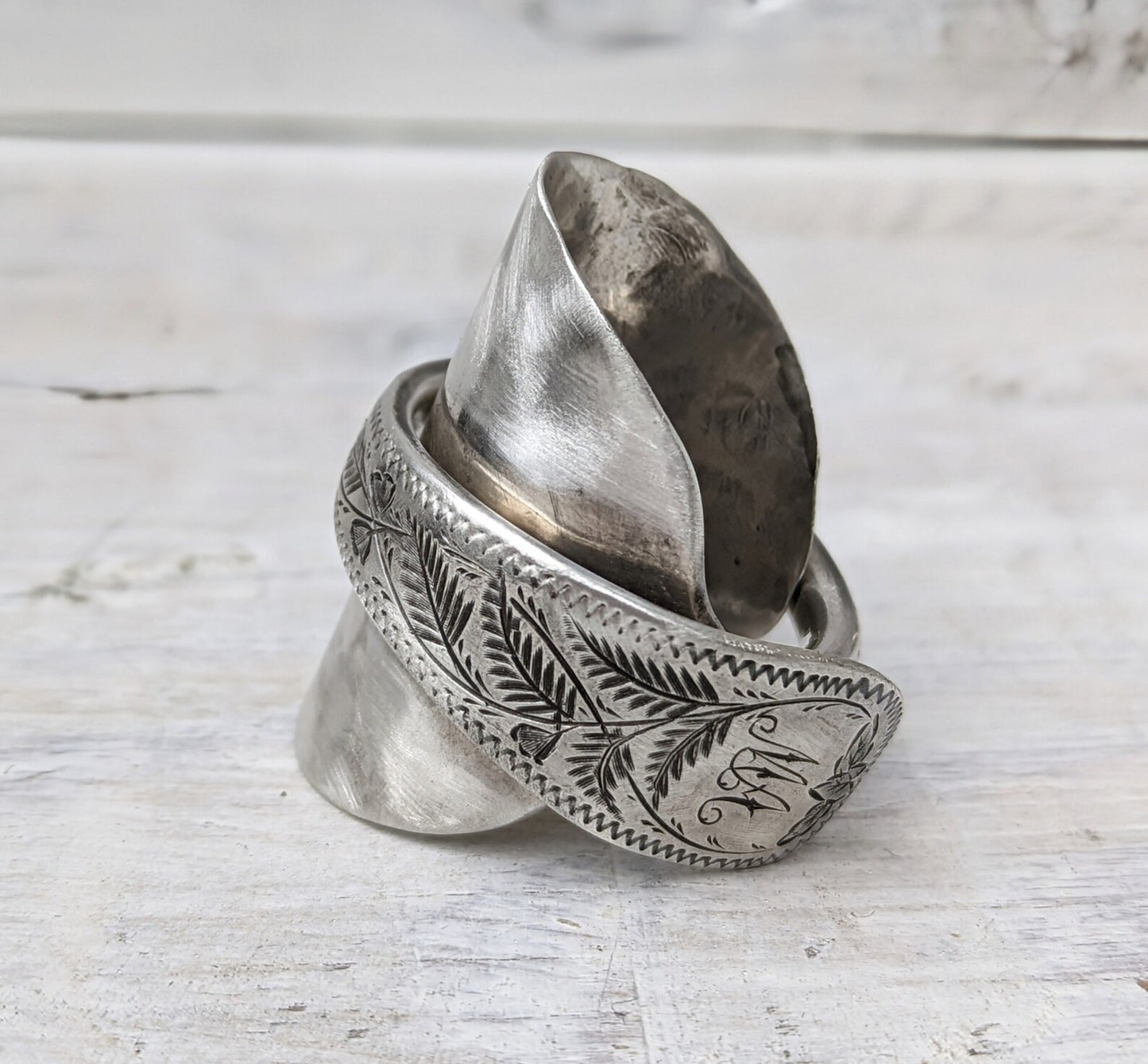 LARGE Sterling SILVER 1891 VICTORIAN Spoon Ring