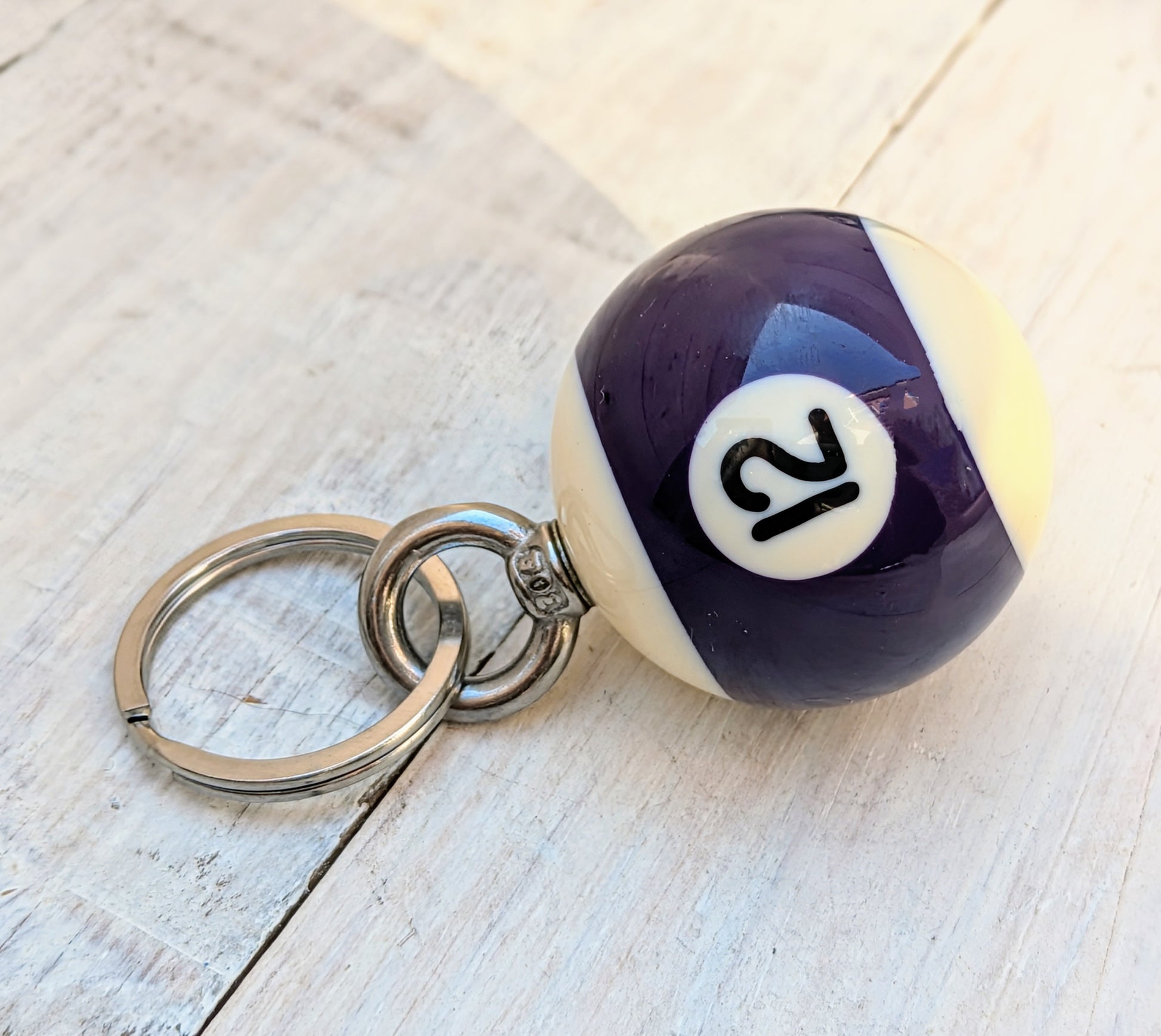 small pool ball purple bag charm