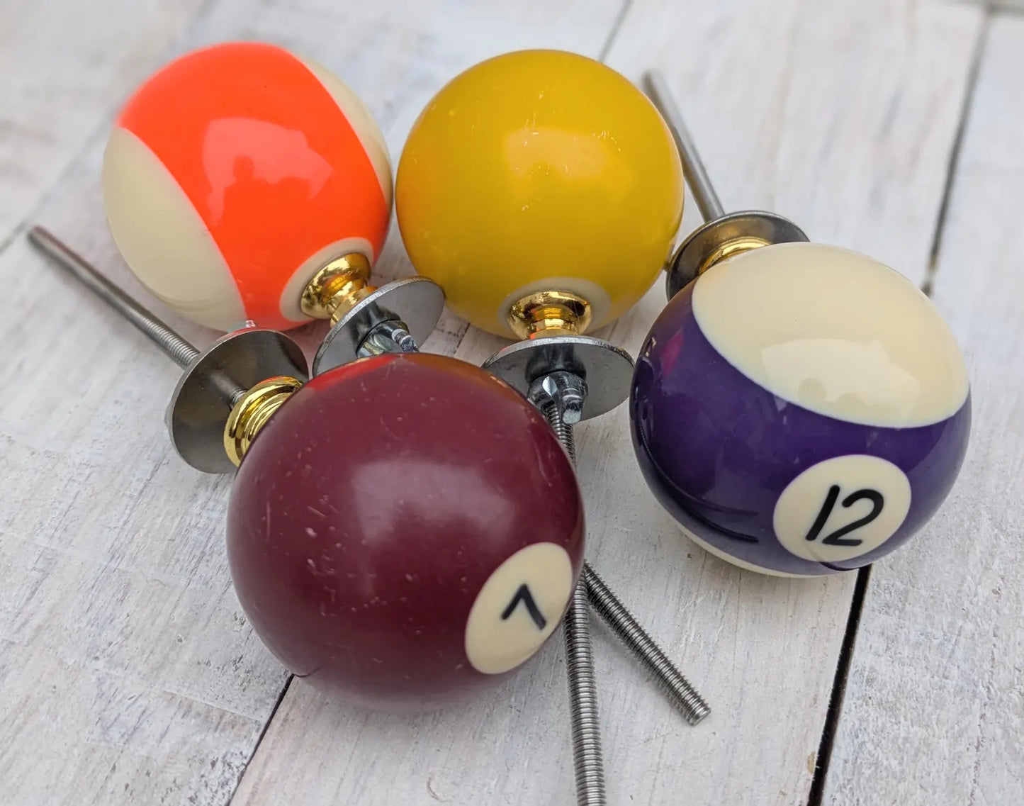 Set of 4 Repurposed Pool Ball Drawer Pulls - Mancave Games Room Decor