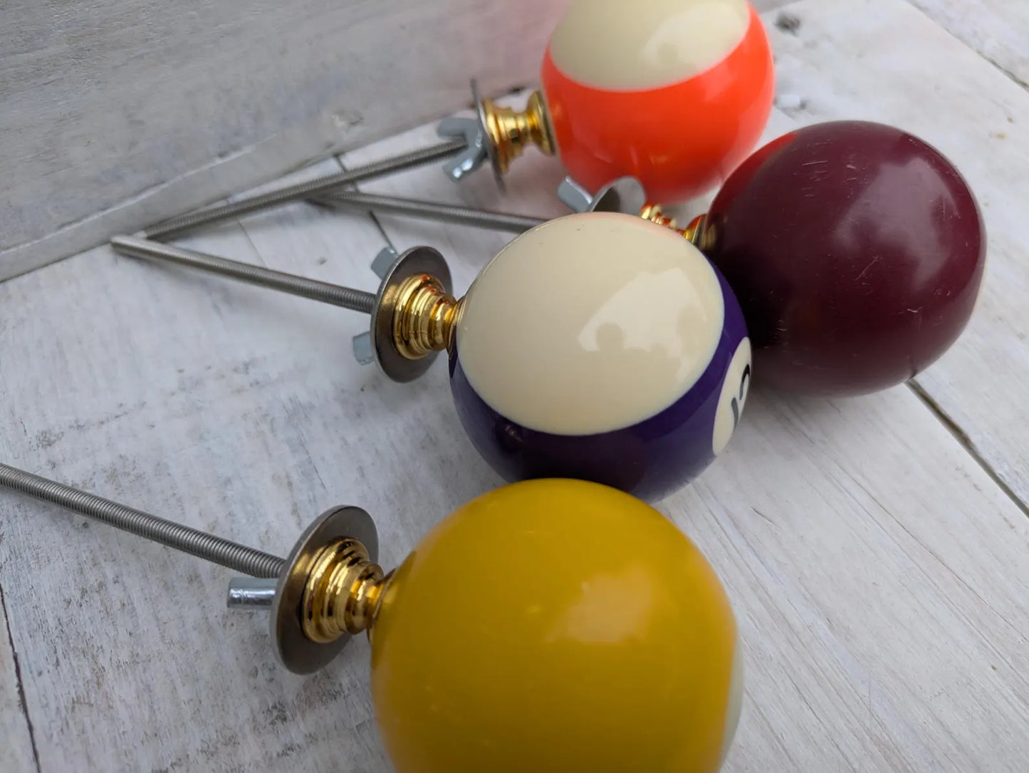 Set of 4 Repurposed Pool Ball Drawer Pulls - Mancave Games Room Decor