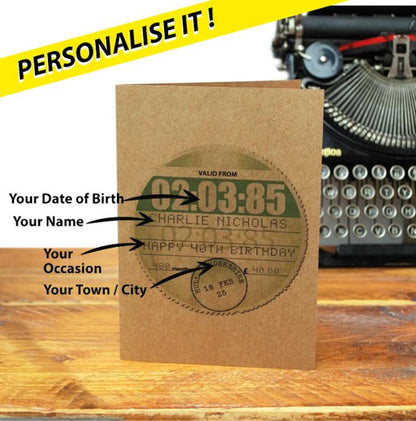 vintage car tax disc birthday card