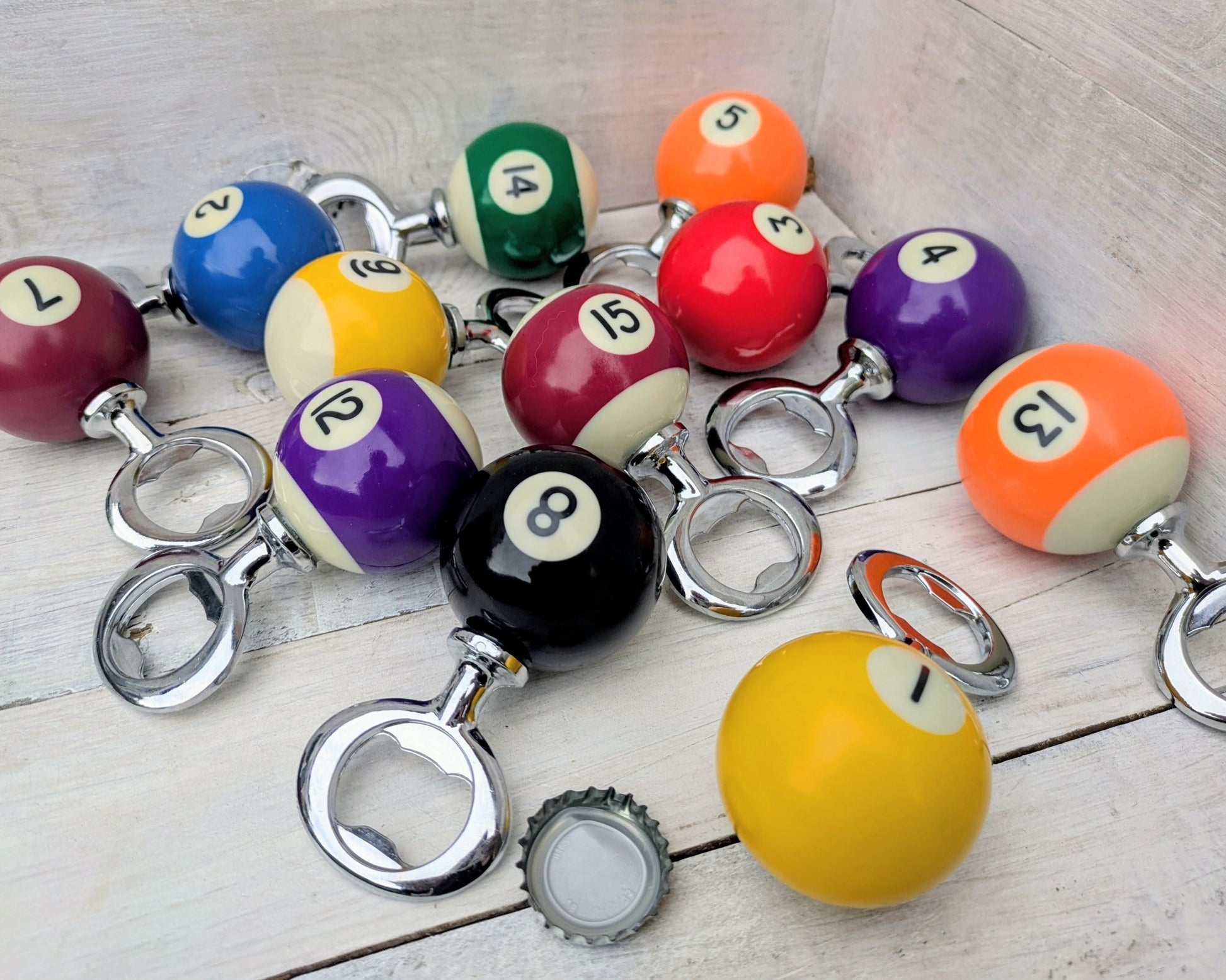 upcycled pool ball bottle opener