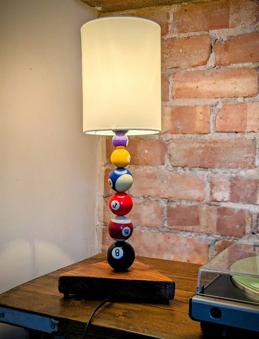 repurposed pool ball desk lamp