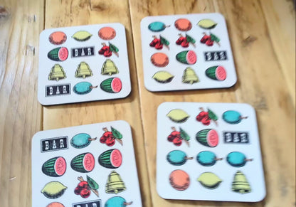 Vintage Slot Fruit Machine Icons Coaster Set Gambling Vegas Gift