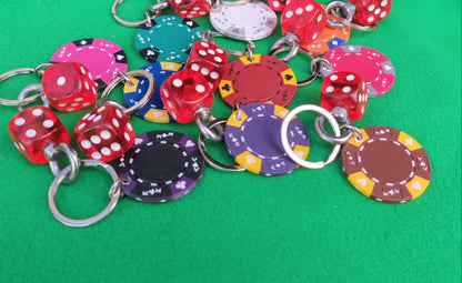 DICE & Casino Poker CHIP Key Ring Bag Charm Chain