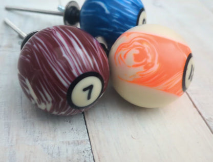 Set of 3 Repurposed Marbled Pool Ball Drawer Knobs - Cabinet Pulls