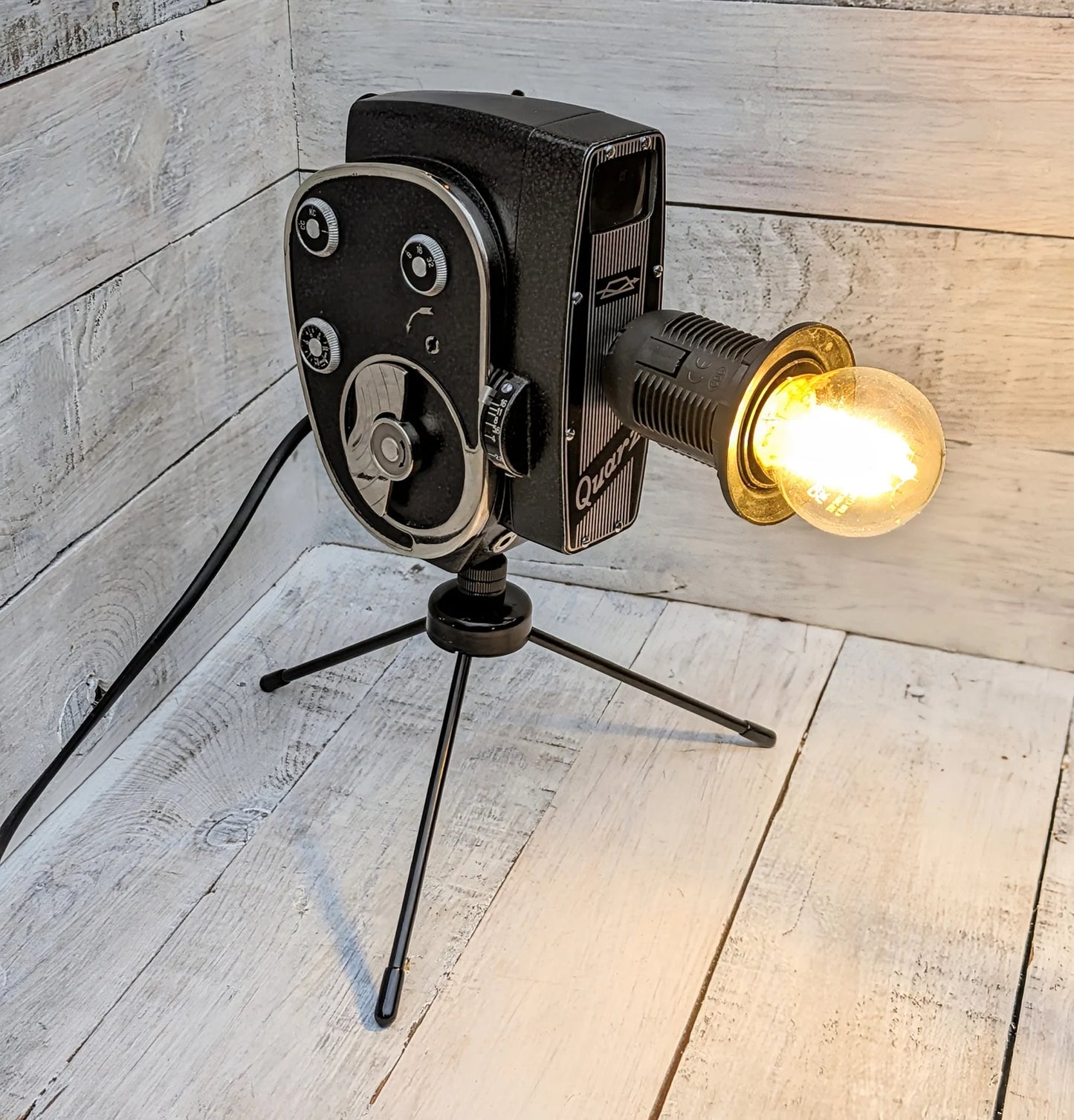 Repurposed 1960s Vintage Cine Movie Camera Lamp - Table Desk Lamp - Mancave