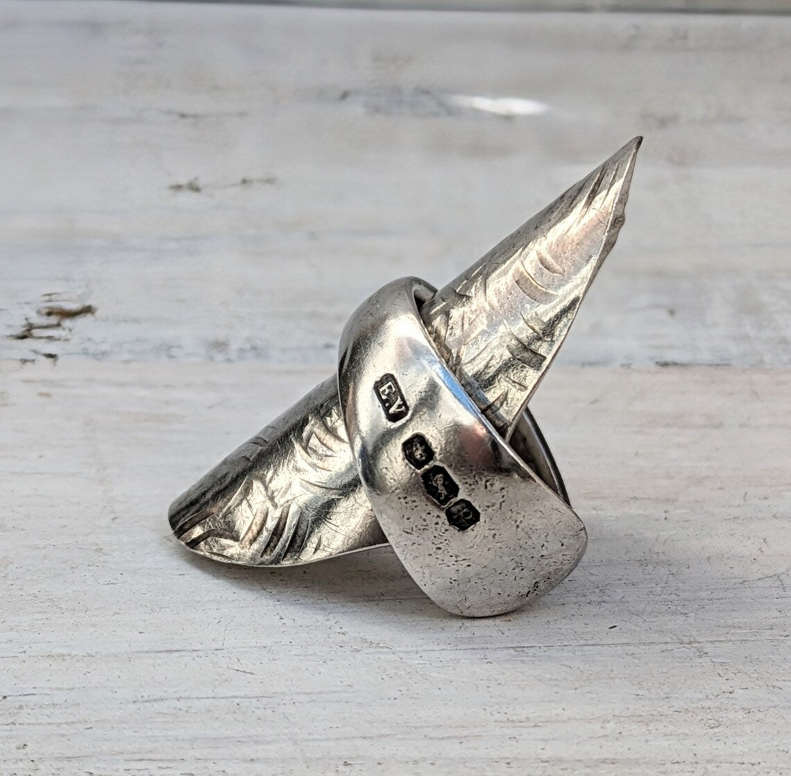 Tall 1932 Sterling Silver Baby Spoon Ring