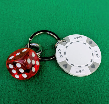 DICE & Casino Poker CHIP Key Ring Bag Charm Chain