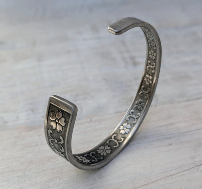 Stainless Steel Floral Cuff Bangle