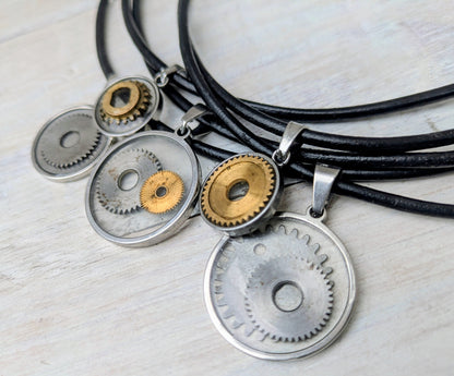 STEAMPUNK Cyberpunk Cog Pendants & Necklace: Upcycled Vintage Camera Parts Eco Friendly Jewelry