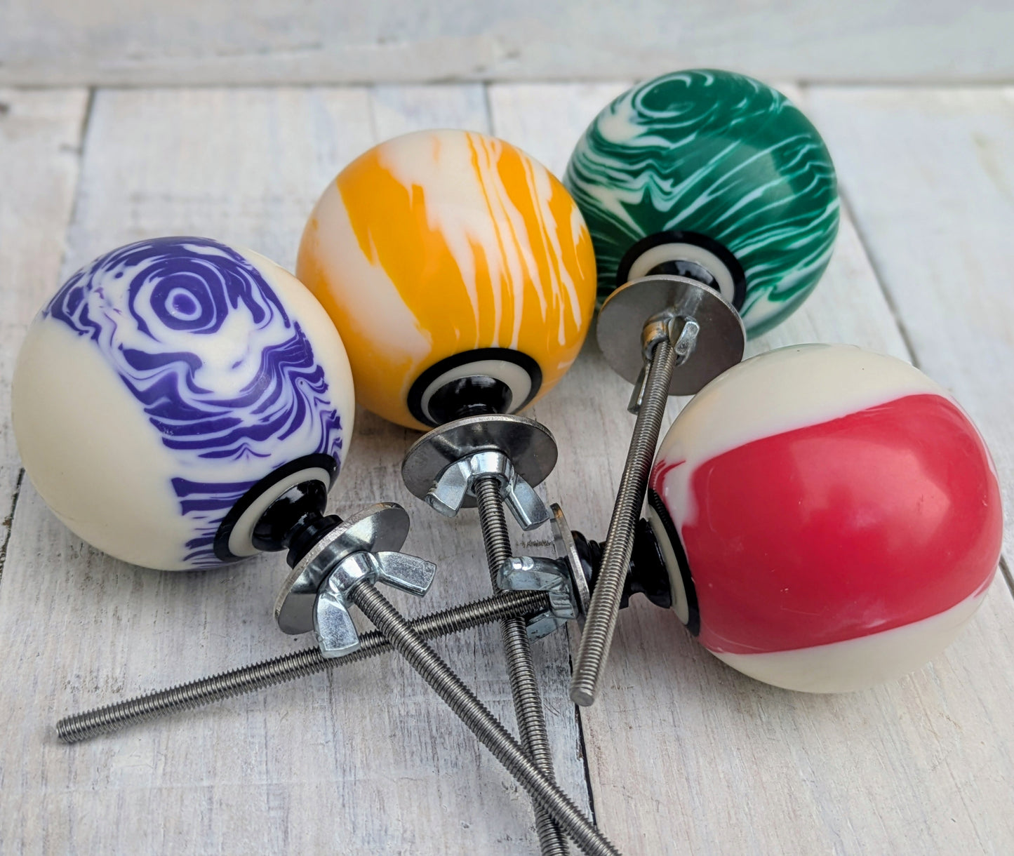 Set of 4 Repurposed Marbled Pool Ball Drawer Knobs - Cabinet Pulls