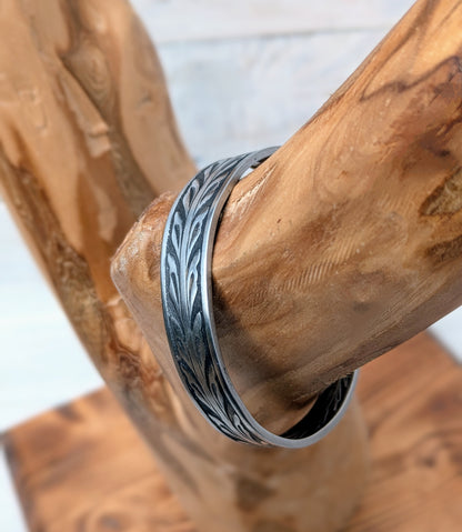 Stainless Steel Floral Cuff Bracelet Handmade Upcycled Unisex Boho Jewelry