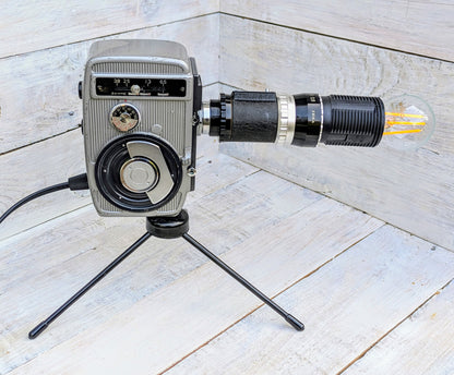 Repurposed 1950s Vintage Cine Movie Camera Lamp - Table Desk Lamp
