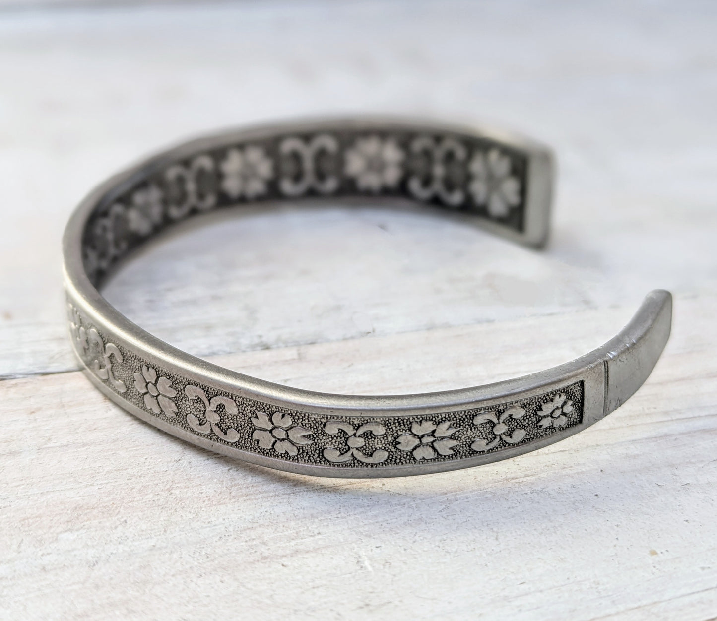 Stainless Steel Floral Cuff Bangle