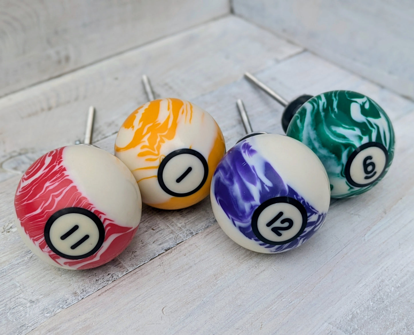 Set of 4 Repurposed Marbled Pool Ball Drawer Knobs - Cabinet Pulls