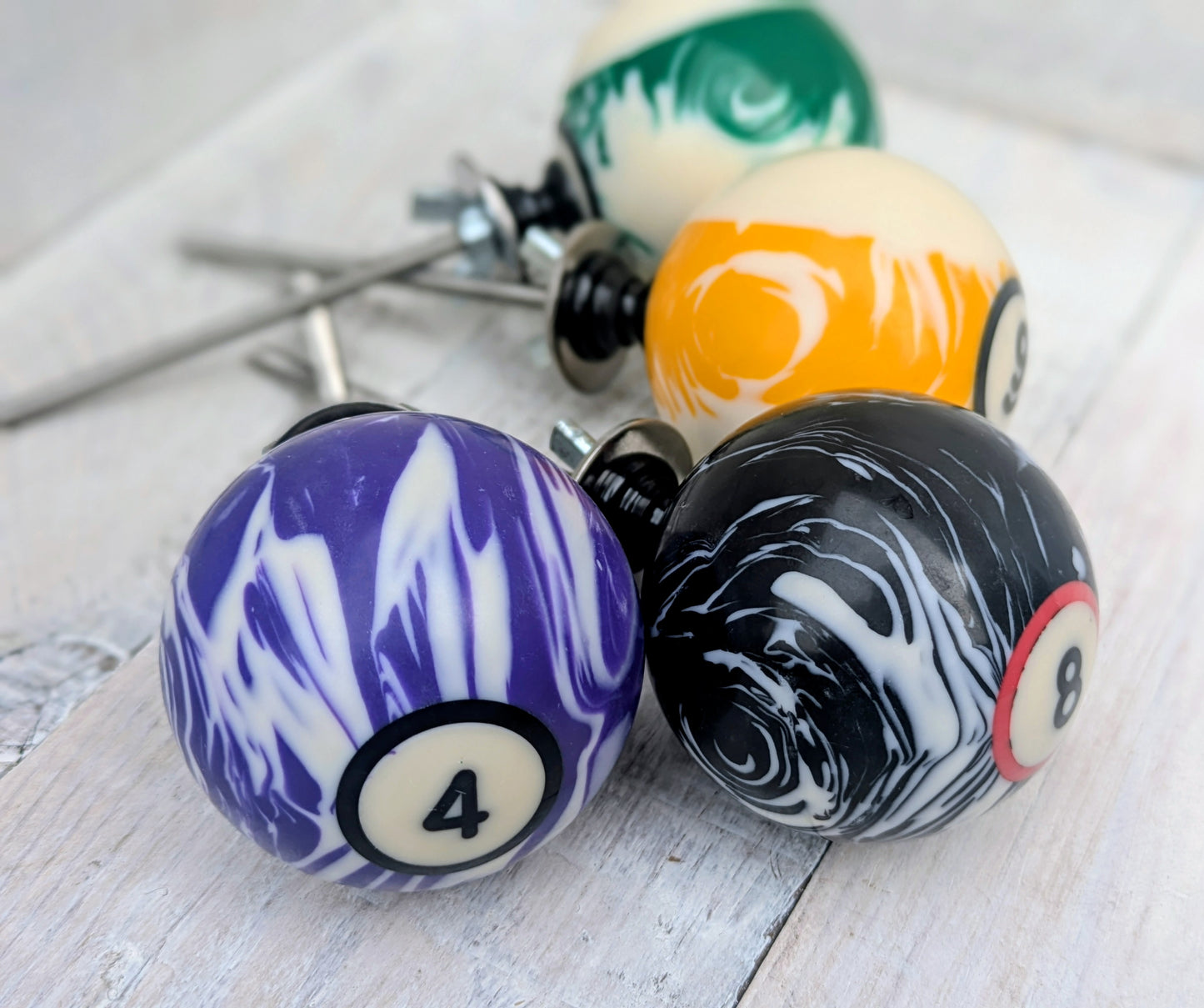 Set of 4 Repurposed Marbled Pool Ball Drawer Knobs - Cabinet Pulls
