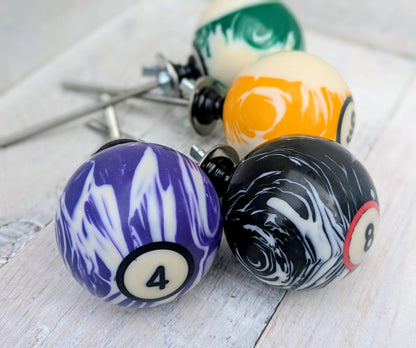 Set of 4 Repurposed Marbled Pool Ball Drawer Knobs - Cabinet Pulls