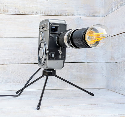 Repurposed 1950s Vintage Cine Movie Camera Lamp - Table Desk Lamp