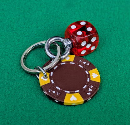 DICE & Casino Poker CHIP Key Ring Bag Charm Chain