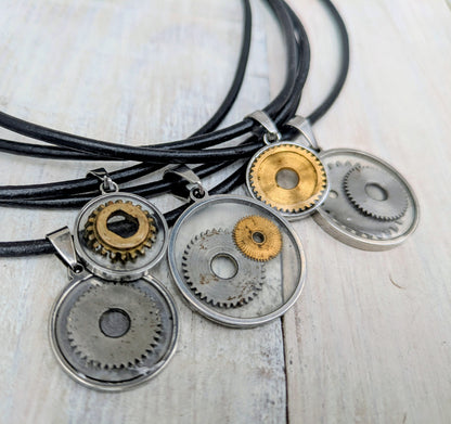 STEAMPUNK Cyberpunk Cog Pendants & Necklace: Upcycled Vintage Camera Parts Eco Friendly Jewelry