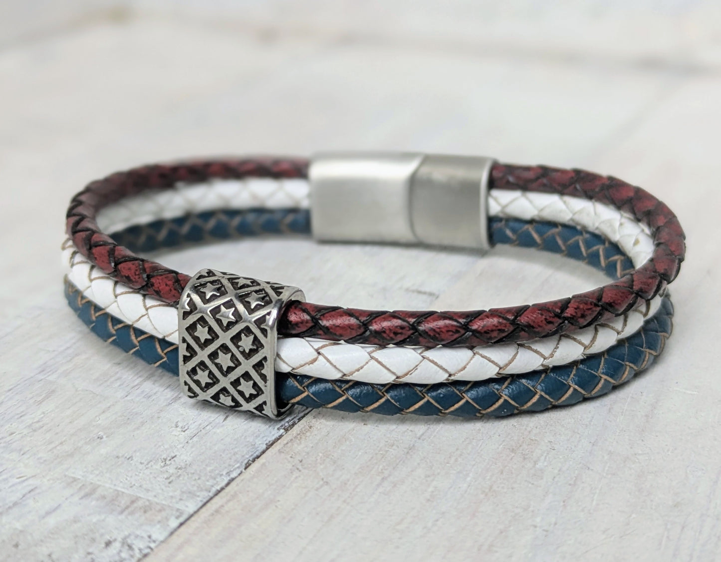STARS and STRIPES Handmade Leather  Bracelet