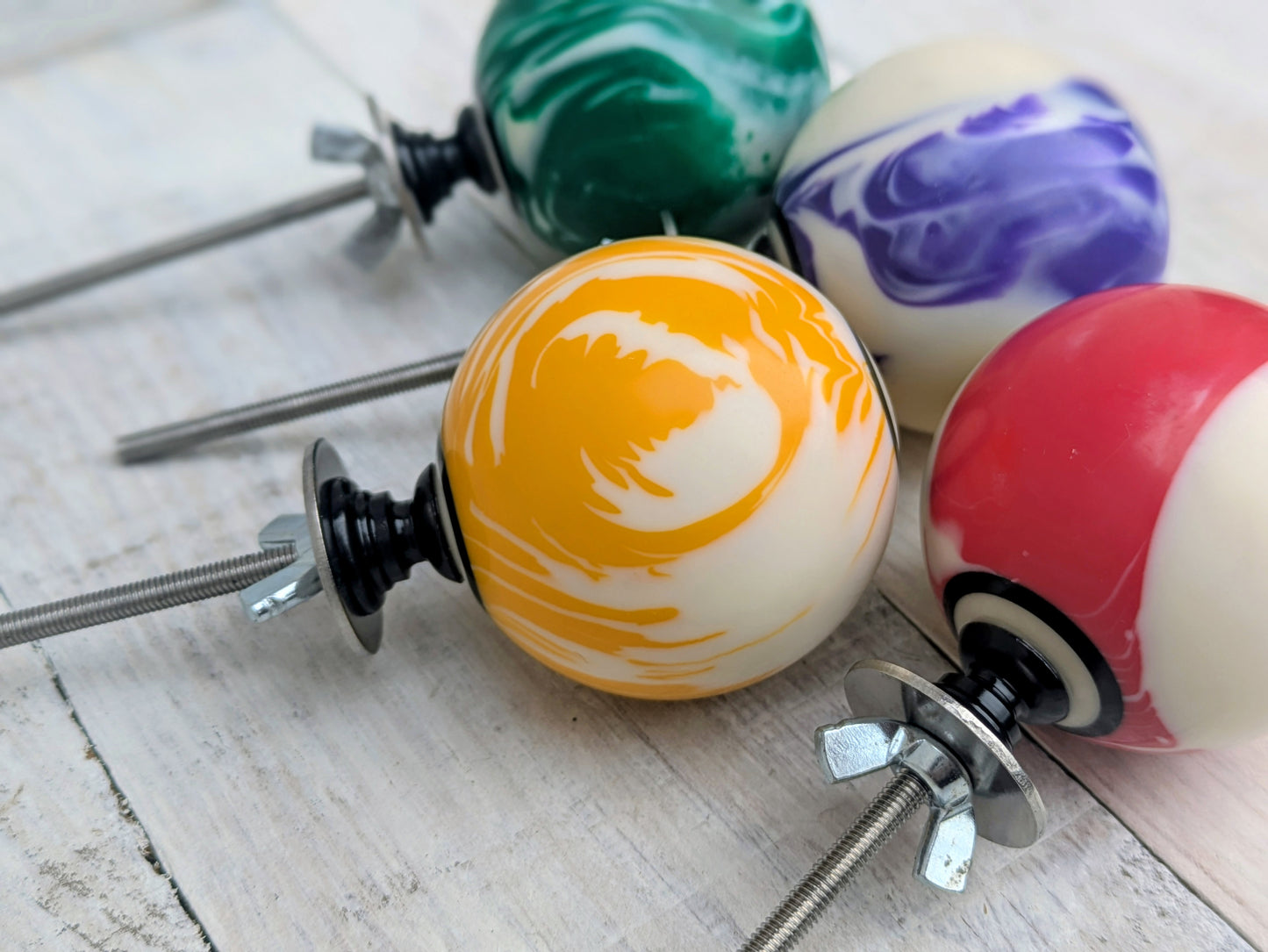 Set of 4 Repurposed Marbled Pool Ball Drawer Knobs - Cabinet Pulls