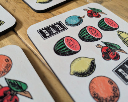 Vintage Slot Fruit Machine Icons Coaster Set Gambling Vegas Gift