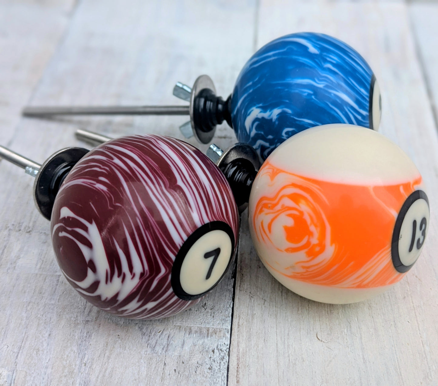 Set of 3 Repurposed Marbled Pool Ball Drawer Knobs - Cabinet Pulls